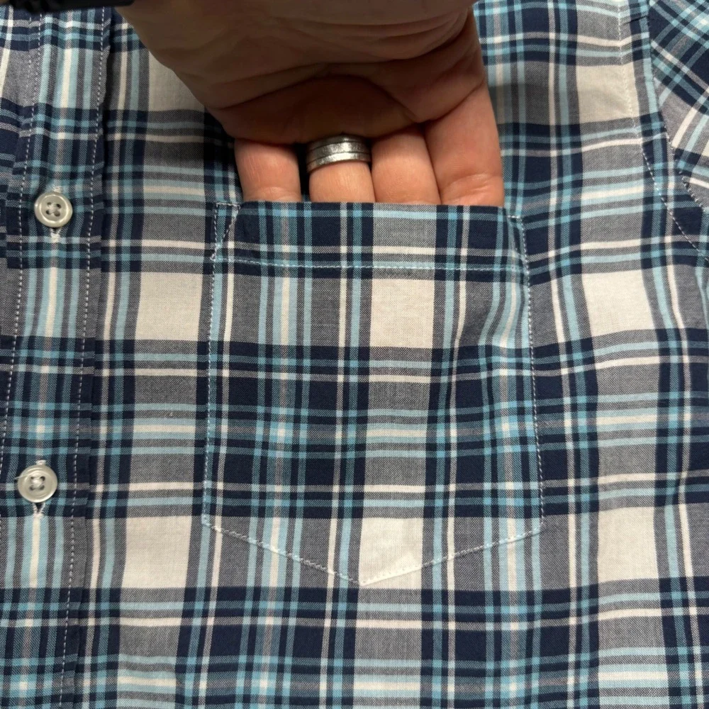 J.Crew Madras Plaid Button Down Shirt Men's Medium Blue Gray Cotton Casual